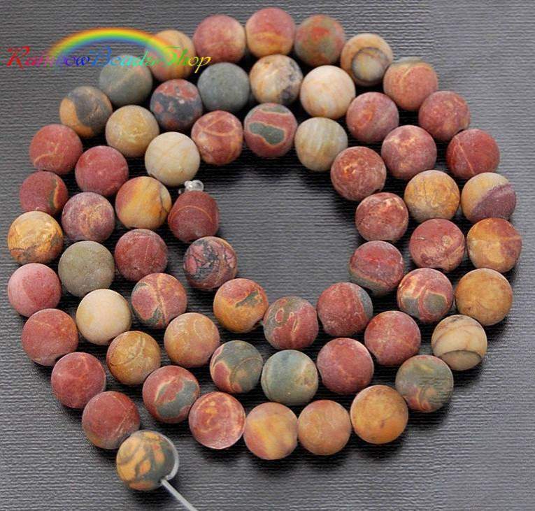 Round Matte Jasper Picasso beads, 15.5'' strand.  4-12mm 