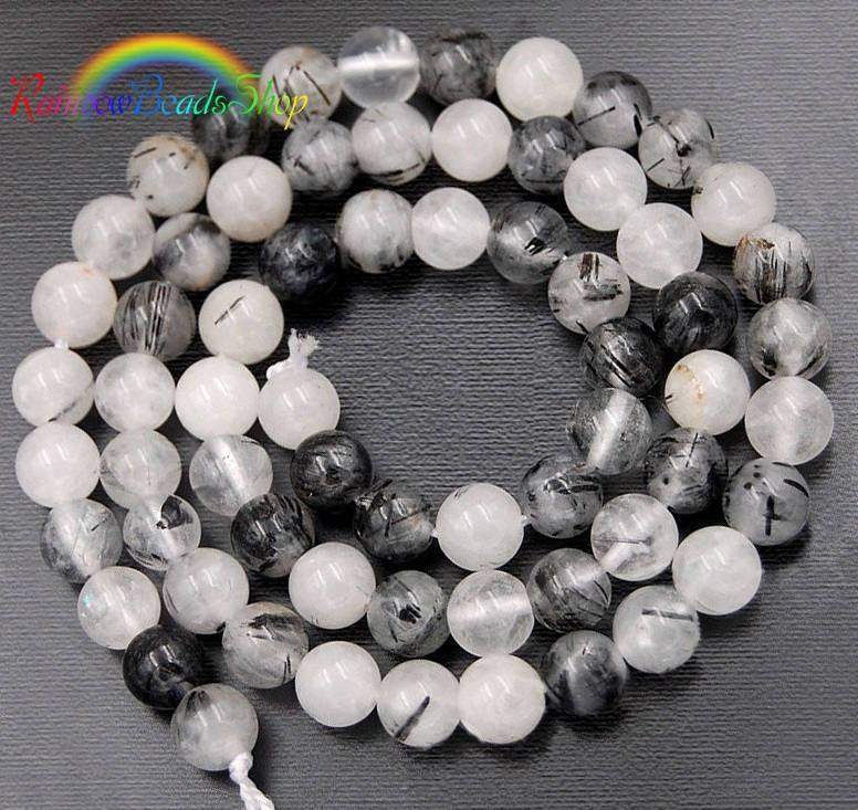 Rutilated Black White Quartz Beads, Gemstone Beads, Stone Spacer Beads, Round Natural Beads,  4mm 6mm 8mm 10mm 12mm 15''5 strand 