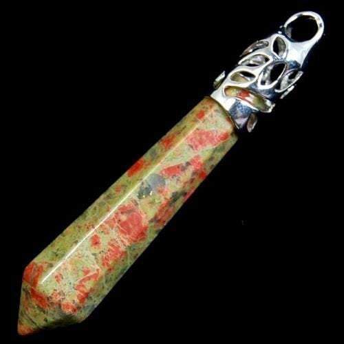 Salmon moss Unakite healing point chakra silver pendant bead, Gemstone Rock Crystal healing Stone, focal bead 58mm 