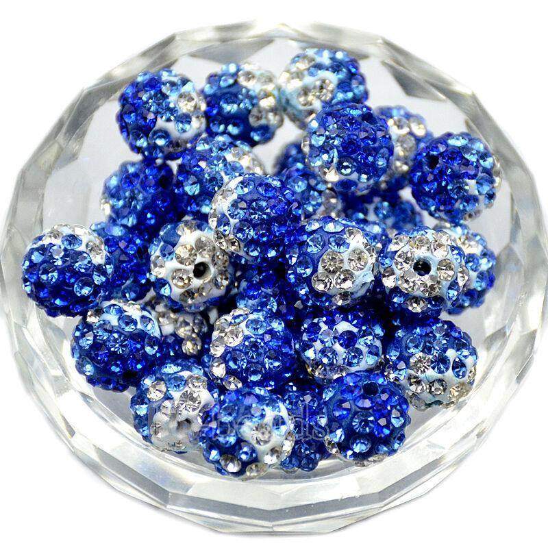 Sapphire Clear Crystal Rhinestone Round Beads, 6mm 8mm 8mm 10mm 12mm Pave Clay Disco Ball Bead Chunky Bubble Gum Beads Gumball Acrylic Beads 