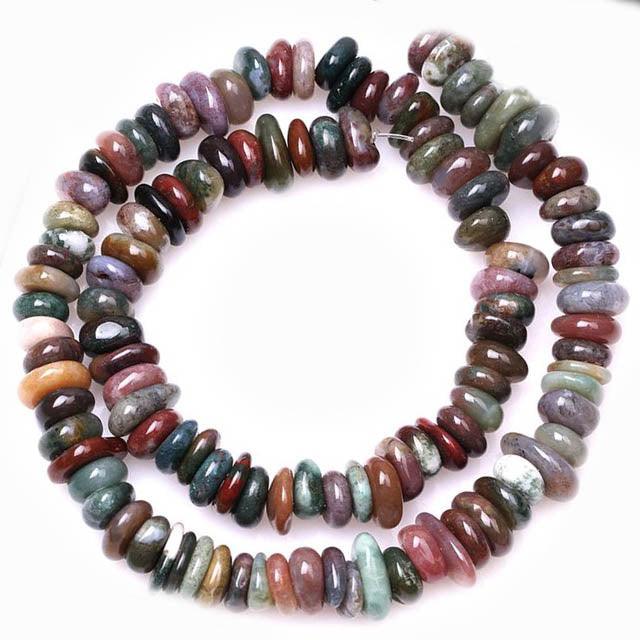 Semiprecious Indian Agate Freeform Rondelle Disk Beads, 15'' strand 