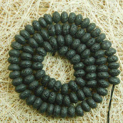 Semiprecious Natural Black Lava Rock Beads, Rondelle Wholesale Jewelry Beads, 8-12mm, 15'' strand 