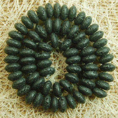 Semiprecious Natural Black Lava Rock Beads, Rondelle Wholesale Jewelry Beads, 8-12mm, 15'' strand 