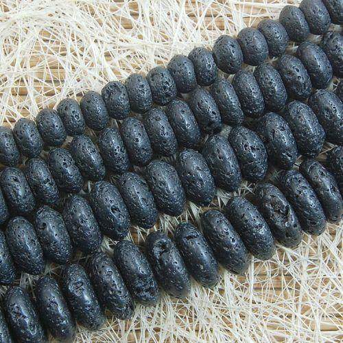 Semiprecious Natural Black Lava Rock Beads, Rondelle Wholesale Jewelry Beads, 8-12mm, 15'' strand 