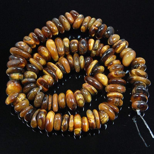 semiprecious Natural Yellow Tiger Eye Freeform Rondelle Disk Beads, Spacer Stone beads,  Jewelry beads 3-5x8-13mm, 15'' strand 