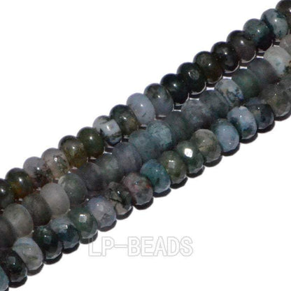 Semiprecious Rondelle Disk Moss Agate beads, 4x6mm 5x8mm, 15.5 strand 