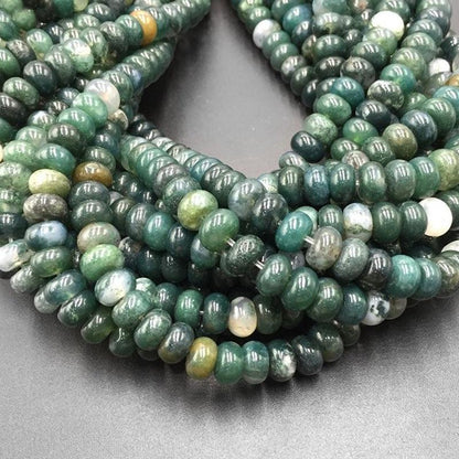 Semiprecious Rondelle Disk Moss Agate beads, 4x6mm 5x8mm, 15.5 strand 