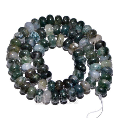 Semiprecious Rondelle Disk Moss Agate beads, 4x6mm 5x8mm, 15.5 strand 