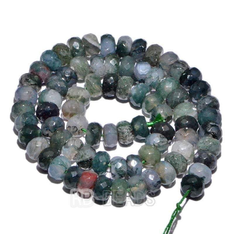 Semiprecious Rondelle Disk Moss Agate beads, 4x6mm 5x8mm, 15.5 strand 