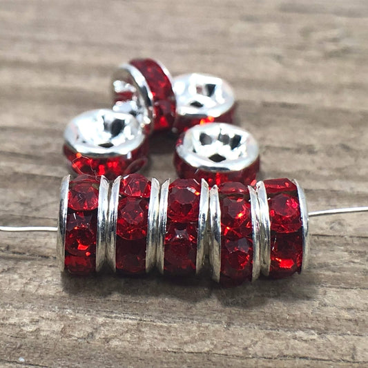 Bright Silver Plated 8mm Light Siam Red Crystal Rondelle Spacer Beads –  Triveni Crafts