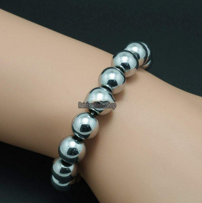 Silver hematite gemstone stretch bracelet,  6- 10mm