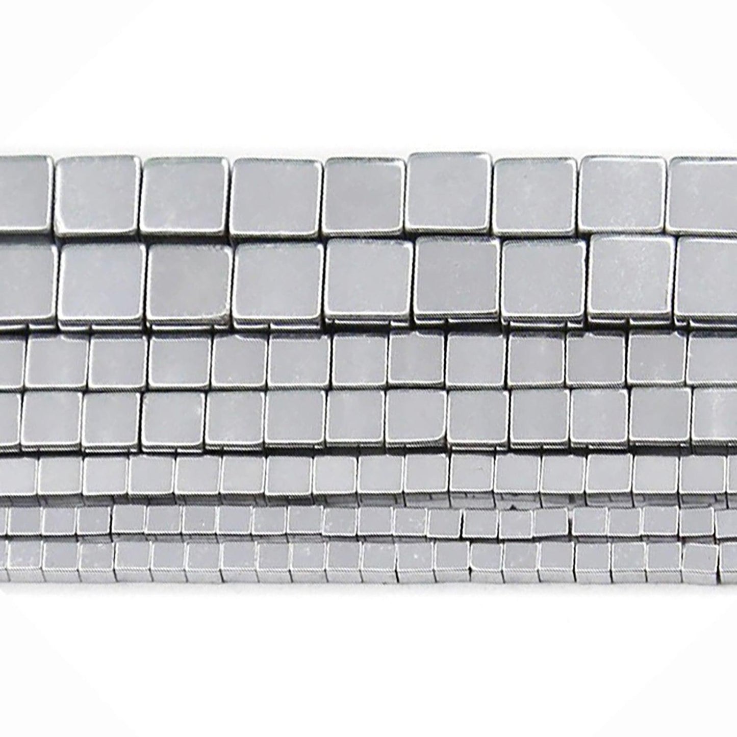 Silver  Hematite Square Cube Metallic Beads, 2-6mm, 16'' strand 