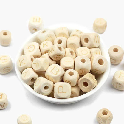 Square Letters Grass Tree Wood Bead Laser, Alphabet A~Z Ecofriendly Wooden Beads 26pcs 10/12mm 