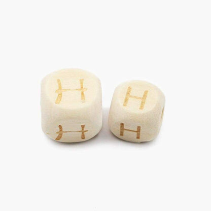 Square Letters Grass Tree Wood Bead Laser, Alphabet A~Z Ecofriendly Wooden Beads 26pcs 10/12mm 