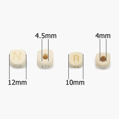 Square Letters Grass Tree Wood Bead Laser, Alphabet A~Z Ecofriendly Wooden Beads 26pcs 10/12mm 