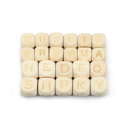 Square Letters Grass Tree Wood Bead Laser, Alphabet A~Z Ecofriendly Wooden Beads 26pcs 10/12mm 