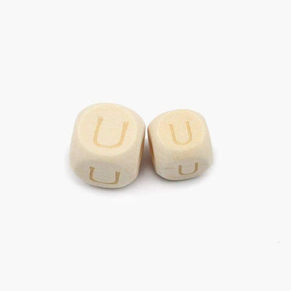 Square Letters Grass Tree Wood Bead Laser, Alphabet A~Z Ecofriendly Wooden Beads 26pcs 10/12mm 