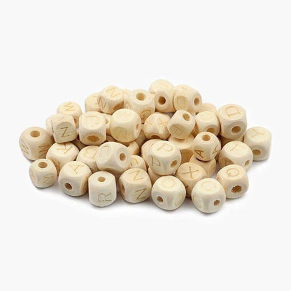 Square Letters Grass Tree Wood Bead Laser, Alphabet A~Z Ecofriendly Wooden Beads 26pcs 10/12mm 