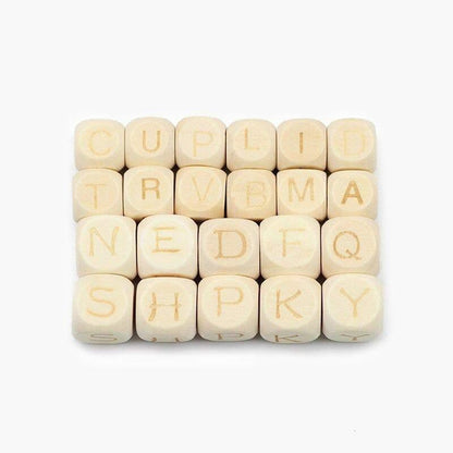 Square Letters Grass Tree Wood Bead Laser, Alphabet A~Z Ecofriendly Wooden Beads 26pcs 10/12mm 