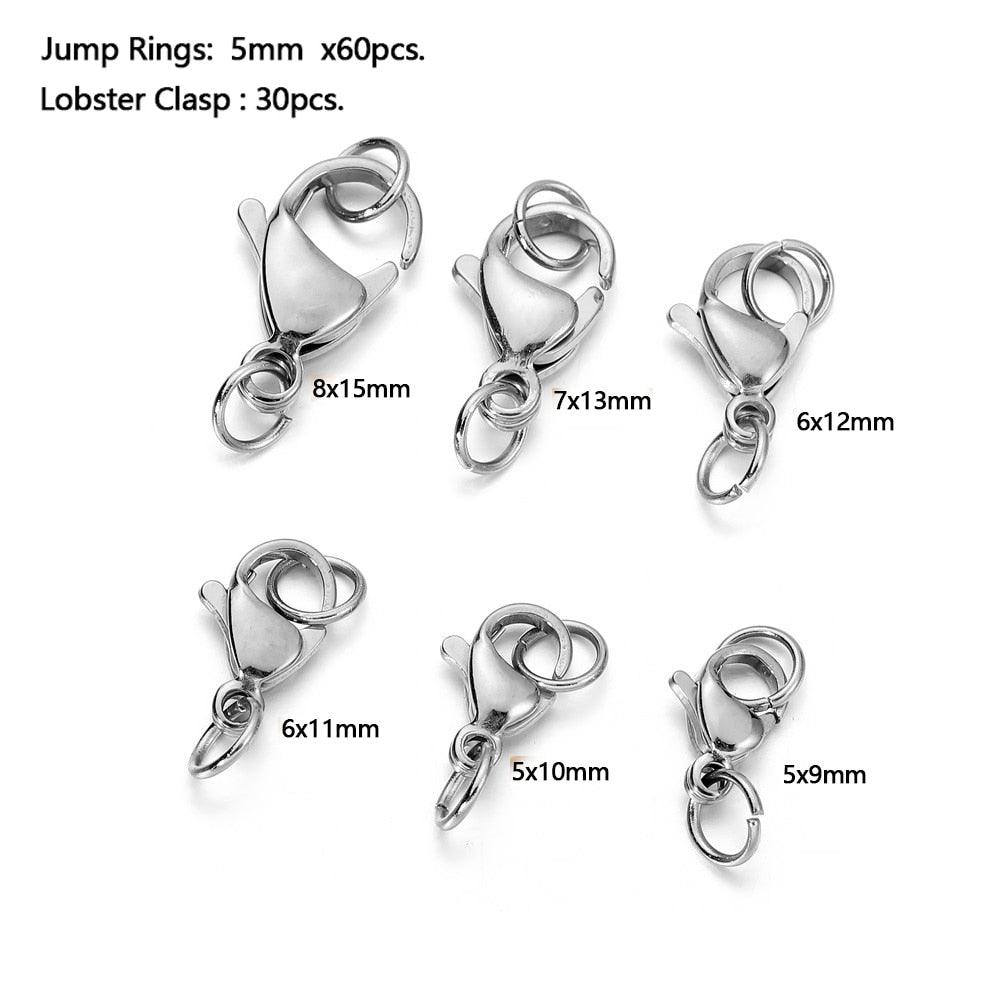 Stainless Steel, Gold Plated Lobster Clasp with Jump Rings, 30Pcs 