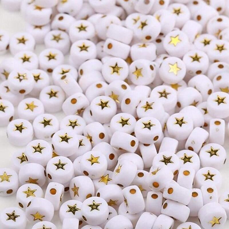 Star flat round Acrylic Beads, 7mm Coloured Mixed plastic Carved beads, 100pcs 