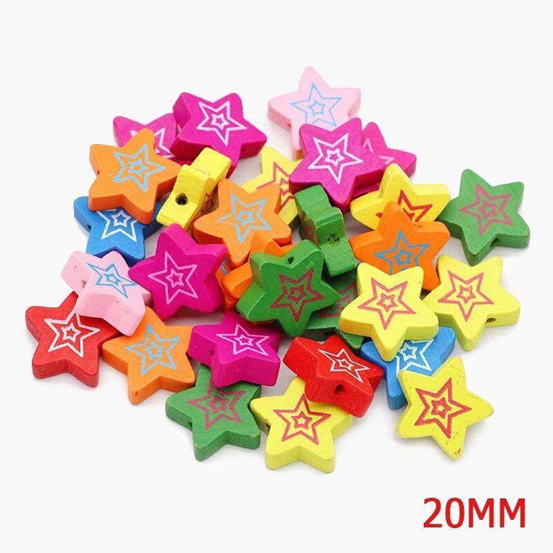 Star Wood beads, Pentagram Five-pointed Mixed Color Wooden Loose Beads 15/20mm 