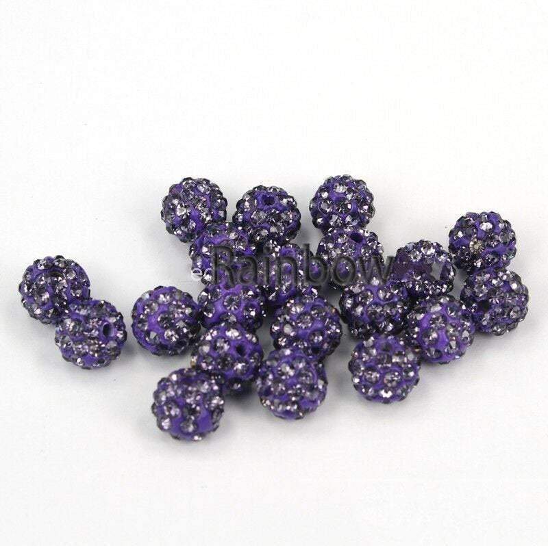 Tanzanite Crystal Rhinestone Round Beads, 6mm 8mm 8mm 10mm 12mm Pave Clay Disco Ball Beads, Chunky Bubble Gum Beads, Gumball Acrylic Beads 
