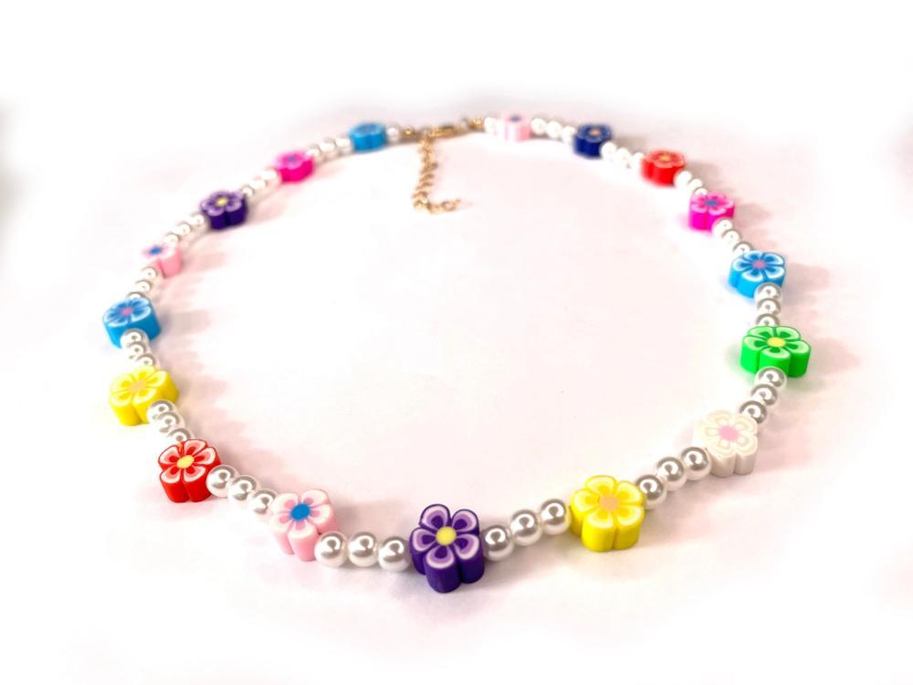 Artisan Statement Necklace Rainbow Swirl Clay + Glass Beads SIlk Ribbon  Braid | eBay