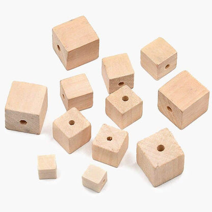 Unfinished Natural tree Cube Wooden Bead Square Loose Beads 12-30mm 30pcs 