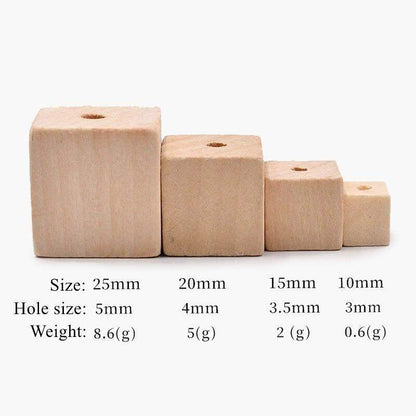 Unfinished Natural tree Cube Wooden Bead Square Loose Beads 12-30mm 30pcs 