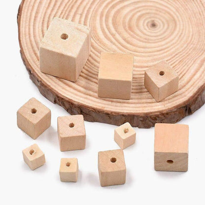 Unfinished Natural tree Cube Wooden Bead Square Loose Beads 12-30mm 30pcs 