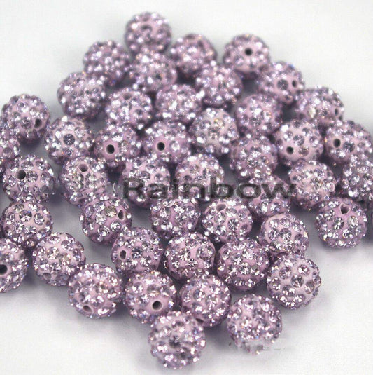 Violet Crystal Rhinestone Round Beads, 6mm 8mm 8mm 10mm 12mm Pave Clay Disco Ball Beads, Chunky Bubble Gum Beads, Gumball Acrylic Beads 