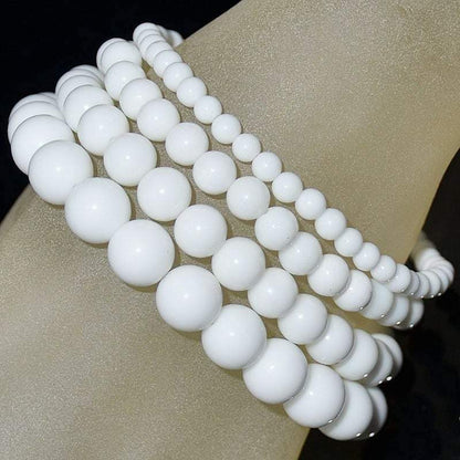 White alabaster gemstone stretch bracelet, 6-12mm