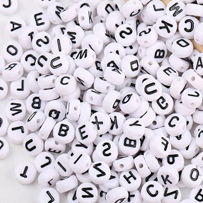 White black ABC Round Letter Beads, 7mm A-Z Multi Mixed Carved  Acrylic Beads, 100pcs 