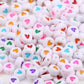 White Heart flat round Acrylic Beads, 7mm Coloured Mixed plastic Carved beads 100pcs 