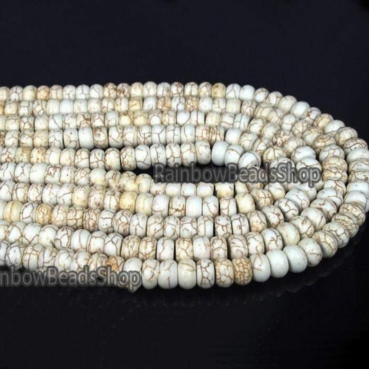 White Howlite Rondelle Beads, 3x4 4x6 6x8 6x10 6x12mm, 16'' strand 