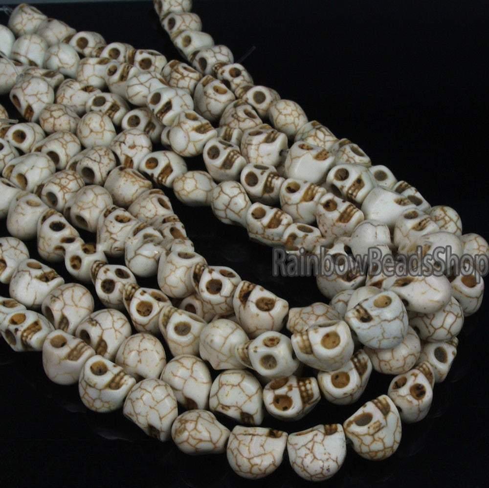 White Howlite Skull Beads 12x13mm, 16'' strand 