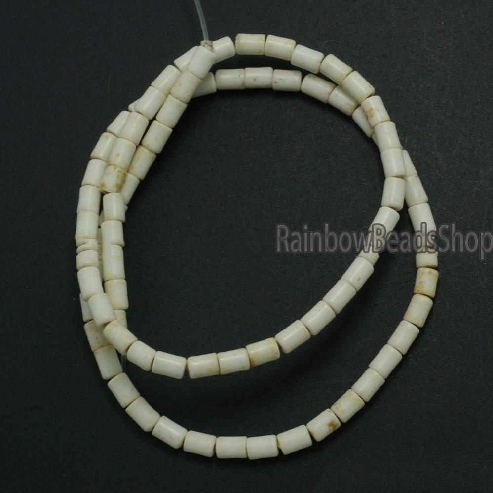 White Tube Howlite beads, 3x5 4x6 4x13 6x8mm 16'' strand 