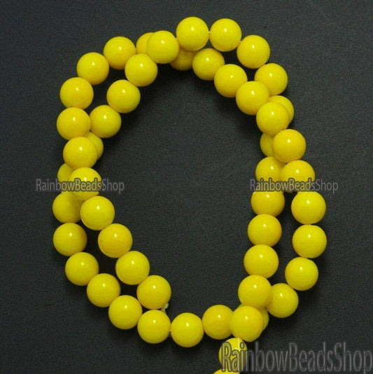 Yellow Coated Czech Glass Pearl Smooth Round Beads, 4-16mm,  16'' str 