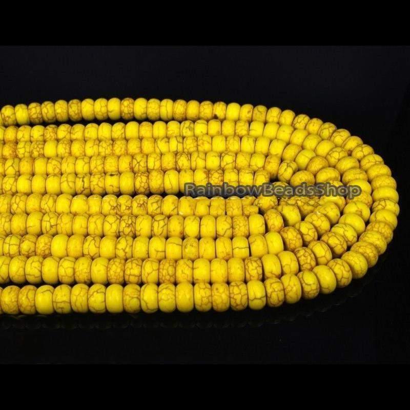 Yellow Howlite Rondelle Beads, 3x4 4x6 6x8 6x10 6x12mm, 16'' strand 
