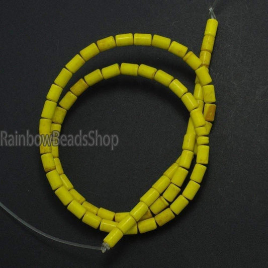 Yellow Tube Howlite beads, 3x5 4x6 4x13 6x8mm, 16'' strand 