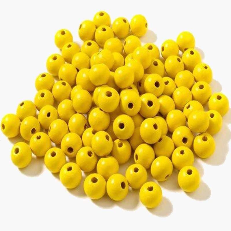 Yellow wooden balls craft beads, 4-16mm 
